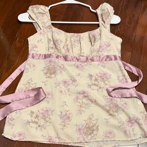 hollister babydoll floral tie top